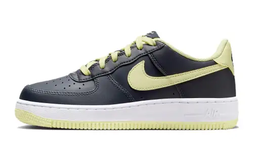 Nike Air Force 1 Leather Low top Skateboard Shoes Black Yellow Kids'