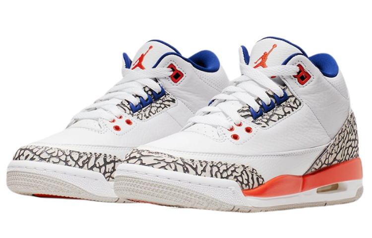Мужские кроссовки Jordan Air Jordan 3 Knicks GS (бело-сине-оранжевые) — фото 5