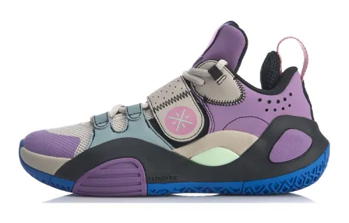 LiNing Li Ning City 8 Youth Edition Rebound Breathable Low Top Children's Basketball Shoes Gray Purple Black