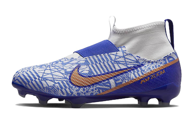 Nike Mercurial Superfly 9 Mercurial 15 Pro CR7 Comfortable and Versatile Hard Court Mid-top Football Shoes White Blue Children's Style
