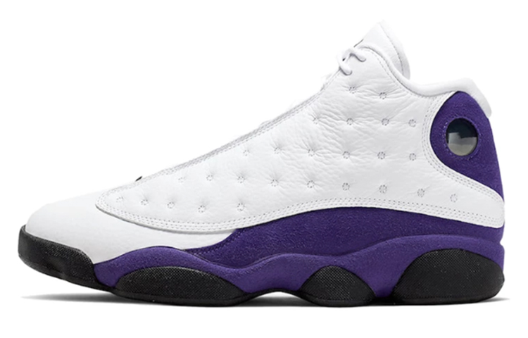 Jordan Air Jordan 13 Retro PU Purple Gold Lakers Comfortable Shock Absorption High Top Children's Basketball Shoes White and Purple