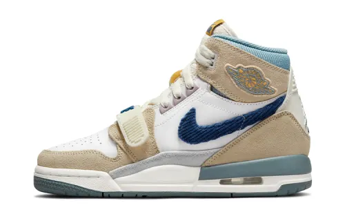Jordan Legacy 312 leather comfortable sports high-top children's basketball shoes off-white blue same style for men and women