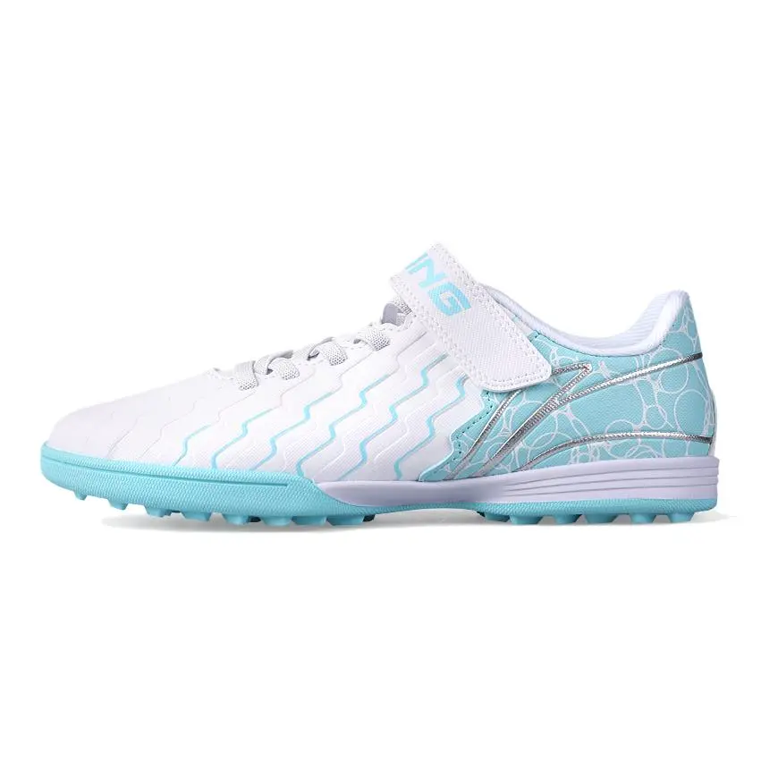 Li Ning YOUNG Synthetic Leather Slip Resistant Cushioning Low top Kids' Soccer Shoes Blue White