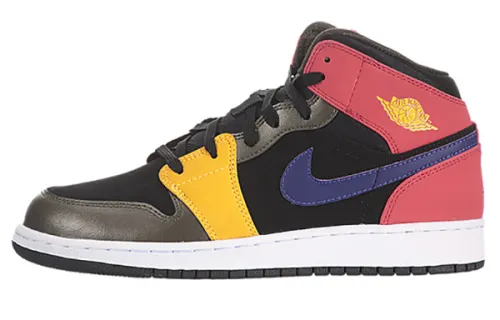 Jordan Air Jordan 1 Mid synthetic leather GS non-slip mid-top basketball shoes rainbow color same style for men and women
