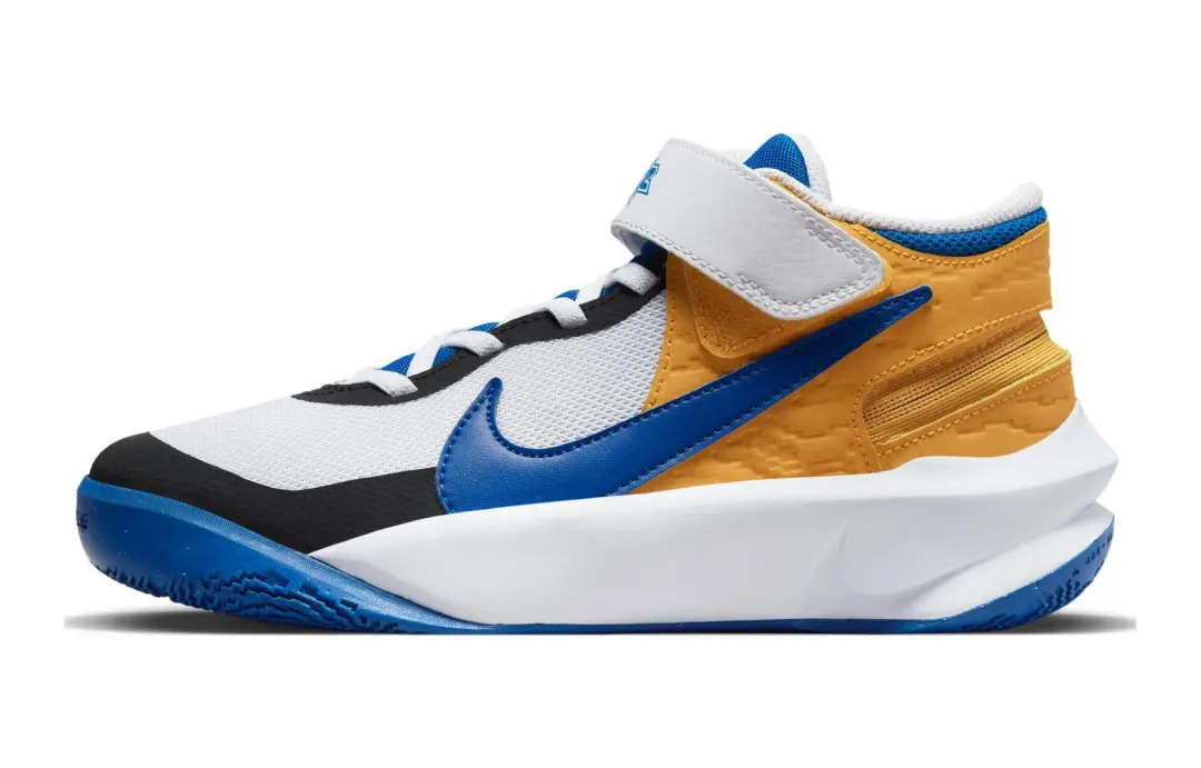 Nike Team Hustle D 10 Flyease Breathable Support Mid top Children's Basketball Shoes White Blue