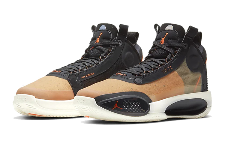 Кроссовки Jordan JordanAir Jordan 34 "Amber Rise" GS (оранжевые) — 亮琥珀色/黑/帆白/金属银 — фото 3