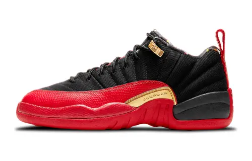 Jordan Air Jordan 12 Retro Low SE Black and Metallic Gold Leather Super Bowl GS Low Top Basketball Shoes Black Red Gold Unisex