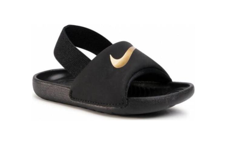 Детские шлепанцы Nike Kawa (черно-золотые) — Чёрный / золотой — фото 4
