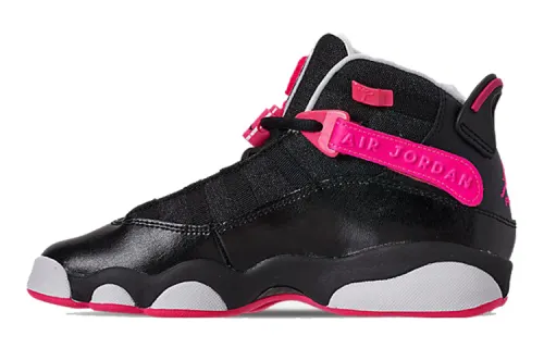 Jordan Air Jordan 6 Rings Leather Black Pink Comfortable Lightweight GS Mid-top Basketball Shoes Black Pink Unisex