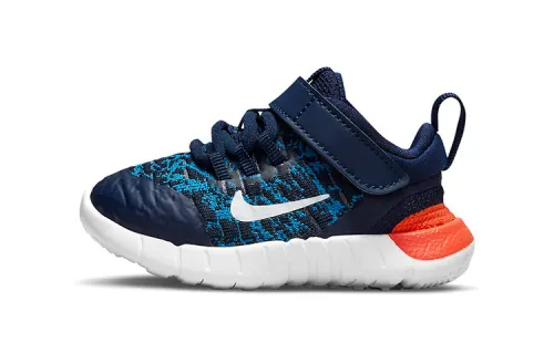 Nike Free RN 2021 Velcro casual low-top running shoes blue and orange color matching for infants and young children