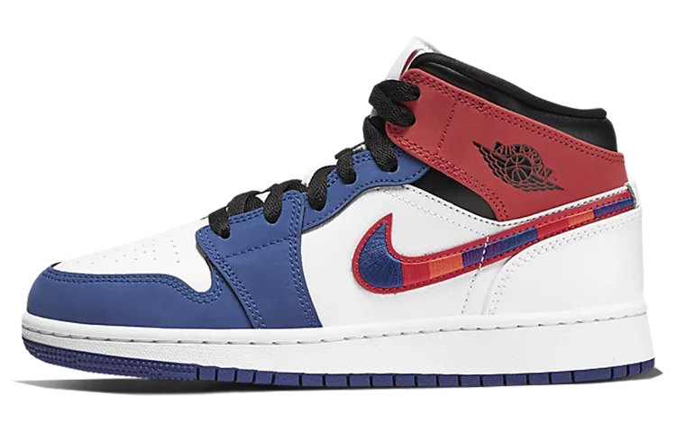 Jordan Air Jordan 1 Mid SE cowhide leather, versatile for daily use, non-slip and wear-resistant, mid-top, retro basketball shoes, white, blue and red