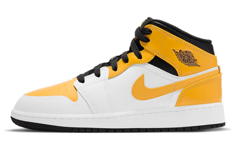 Jordan Air Jordan 1 Mid "University Gold" synthetic leather trendy mid-top children's basketball shoes platinum black same style for men and women