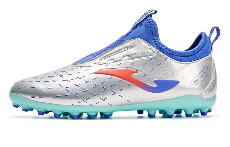 Joma Synthetic Leather Slip Resistant Abrasion Resistant Low top MG Soccer Shoes Silver Kids'