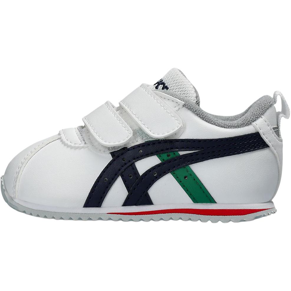 ASICS Cotla ASICS soft sole, comfortable fit, skin-friendly, light, steady growth, foot protection, anti-collision, anti-kick, shock-absorbing, wear-resistant and breathable, low-top toddler shoes, white, black and green, infants and young children