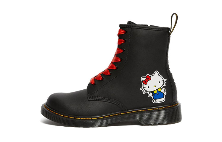 Dr.Martens Martin 1460 Youth Hello Kitty zipper Dr.Martens boots, wear-resistant and shock-absorbing, children's leather boots, black, teenagers