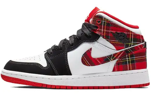Air Jordan 1 Mid White Plaid GS