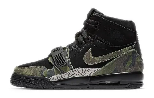 Jordan Legacy 312 leather camouflage GS anti-slip shock-absorbing wear-resistant high-top basketball shoes black and green same style for men and women