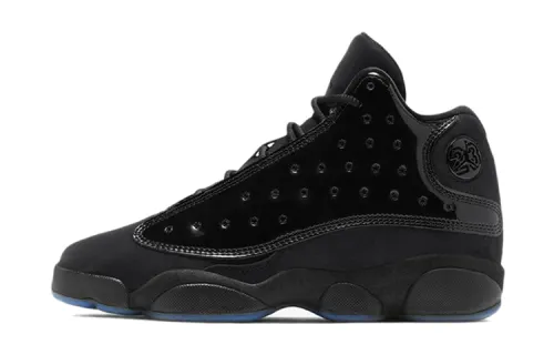 Jordan Air Jordan 13 Cap and Gown patent leather simple solid color shock-absorbing balance high-top children's basketball shoes black