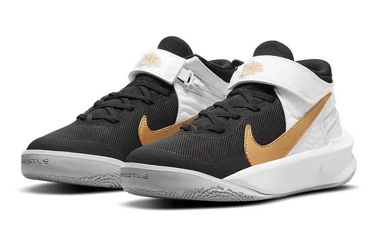 Кеды Nike Team Hustle D 10 FlyEase GS (черно-бело-золотой) — Чёрный / белый / золотой — фото 5