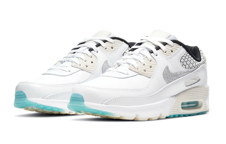 Кроссовки Nike Air Max 90 (бело-серебристо-черно-синий) — Белый / серебристый / чёрный / синий — фото 3