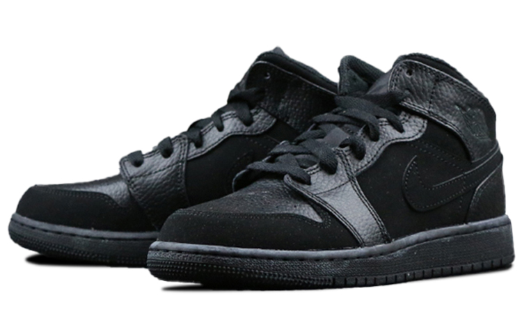 Кроссовки Air Jordan 1 Mid GS (черно-глянцевые) — фото 4
