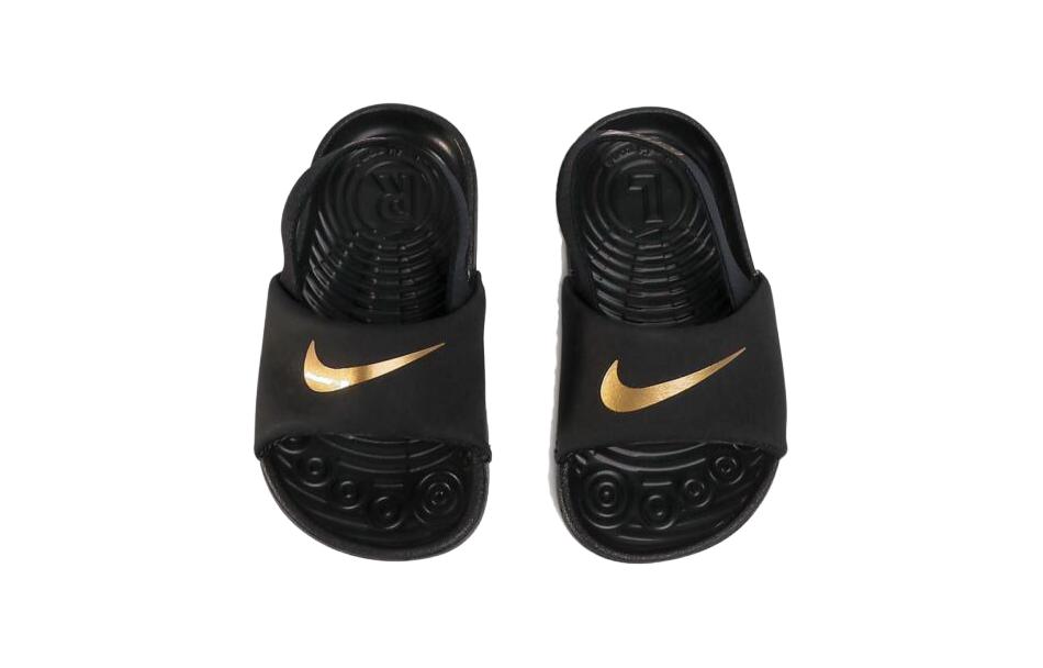 Детские шлепанцы Nike Kawa (черно-золотые) — Чёрный / золотой — фото 5