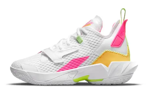 Jordan Why Not Zer0.4 Slip Resistant Mid top Basketball Shoes White Pink Yellow Unisex