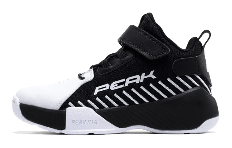 PEAK Mesh Mid top Performance Basketball Shoes Black White Teenagers