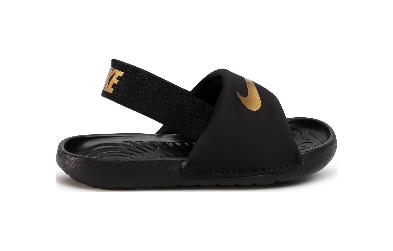 Детские шлепанцы Nike Kawa (черно-золотые) — Чёрный / золотой — фото 3