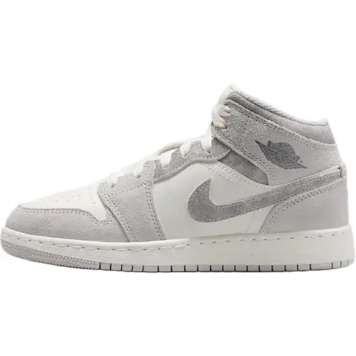 Jordan Air Jordan 1 Synthetic Leather, Leather Mid top Basketball Shoes Gray Unisex