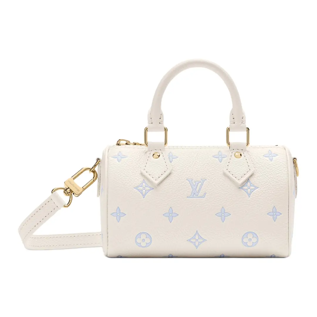 LOUIS VUITTON NANO SPEEDY Grain Cow Leather Shoulder Bag, Crossbody Bag, Handbag Women's White & Blue