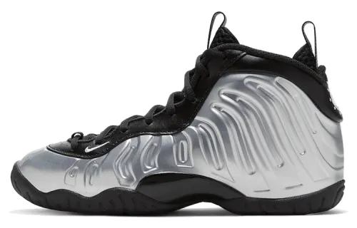 Nike Foamposite One Chrome Black PU (polyurethane) GS high-top basketball shoes silver spray same style for men and women