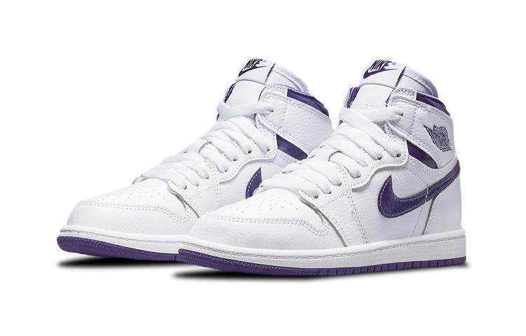 Детские кроссовки Jordan Air Jordan 1 High OG Court Purple BP (бело-фиолетовые) — Белый / фиолетовый — фото 4