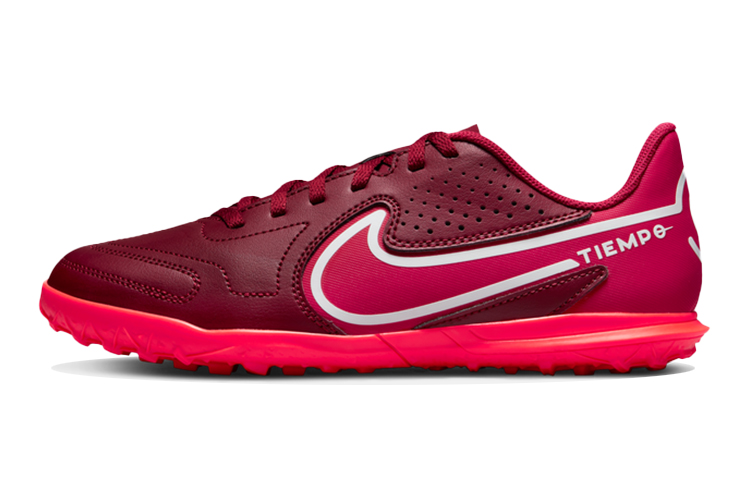 Nike Tiempo Legend 9 Jr Club round toe lace-up TF artificial grass low-top children's football shoes red children's style