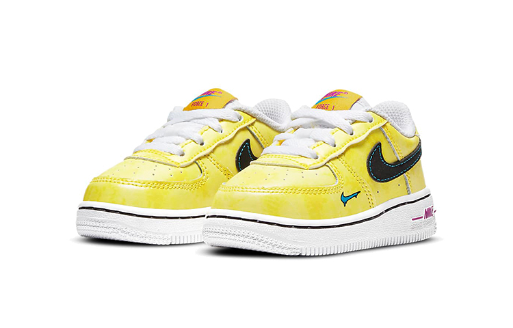 Детские кроссовки Nike Air Force 1 (белый / желтый / синий) — Белый / жёлтый / синий — фото 4