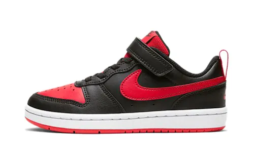 Nike Court Borough 2 Low synthetic leather, comfortable and versatile, low-top children's sneakers, black and red, small and medium-sized children