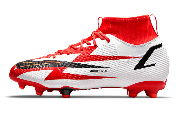 Nike Mercurial Superfly 8 Jr Assassin 14 Academy CR7 MG Non-slip and wear-resistant Middle-top Children's football shoes Red and white Children's style