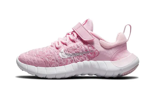 Nike Free RN Velcro Sports Low-top Running Shoes Pink Silver Children's Style