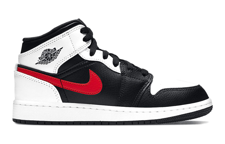 Кроссовки Jordan JordanAir Jordan 1 Mid GS (черный / белый / красный) — Чёрный / белый / красный — фото 2