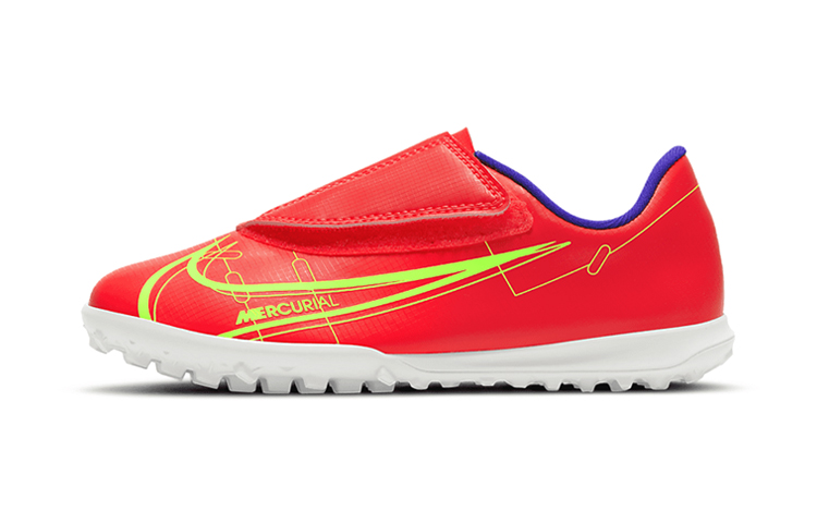 Nike Mercurial Vapor 14 Assassin 14 Club PS V TF Round-head lace-up Low-top Children's football shoes Orange and red Small and medium-sized children
