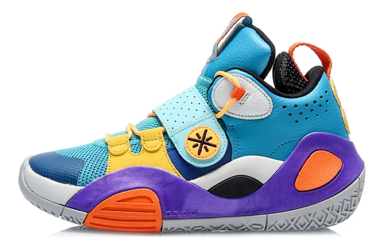 Li Ning YOUNG All City 8 Synthetic Leather Low top Children's Basketball Shoes Blue Yellow