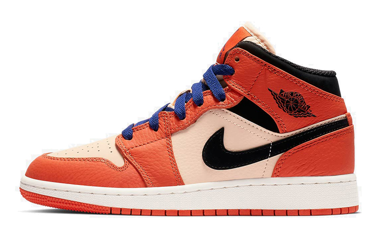 Кроссовки Jordan JordanAir Jordan 1 Mid GS (белый / синий / оранжевый) — фото 1
