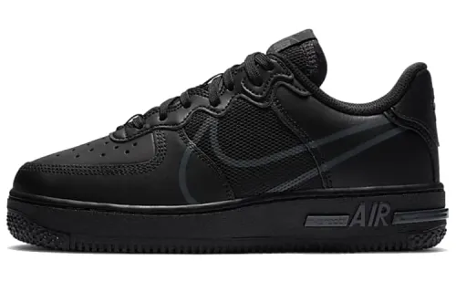 Nike Air Force 1 React PU Slip Resistant, Abrasion Resistant, Breathable Low top Skateboard Shoes Pure Black Unisex