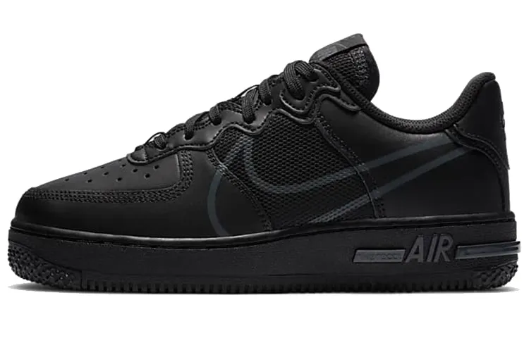 Nike Air Force 1 React PU Slip Resistant, Abrasion Resistant, Breathable Low top Skateboard Shoes Pure Black Unisex
