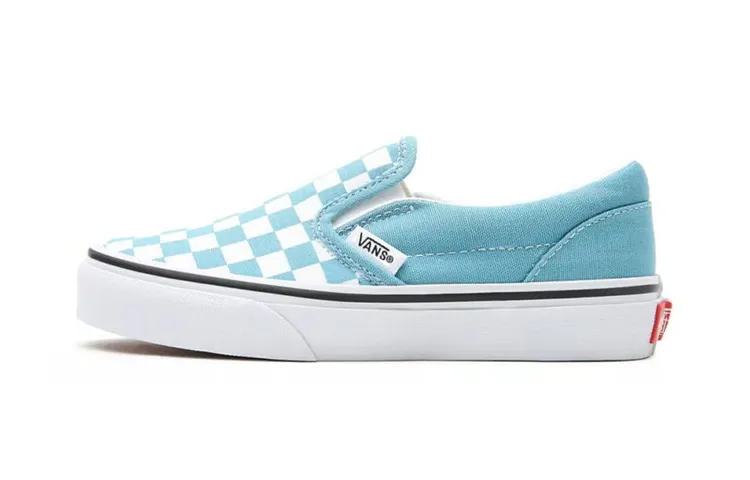 Vans Slip on Canvas Low top Skateboard Shoes Blue White Checkerboard Children Aged 3 7 Years Old