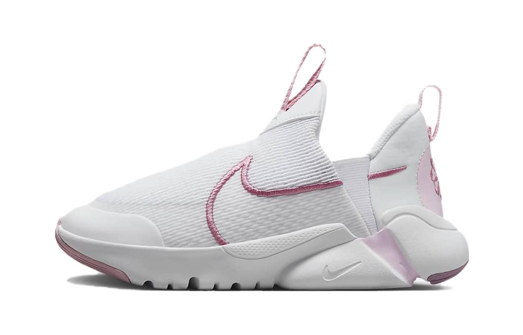 Nike Flex Runner 2 BP round toe, lace-up, wear-resistant, breathable, low-top, children's running shoes, white powder, for children and middle-aged children