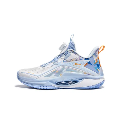 Xtep Hydrogen Wind Rotating Buckle Design Low-top Basketball Shoes Xtep White/Microwave Blue Same Style for Men and Women