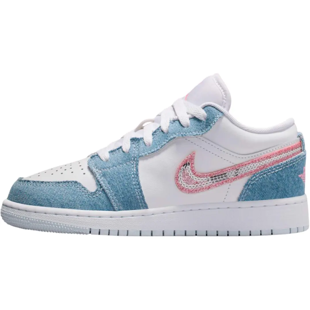 Jordan Air Jordan 1 Denim Low top Children's Basketball Shoes White Blue Unisex
