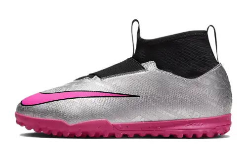Nike Mercurial Superfly 9 Acad 25 TF Artificial Turf Anti-Slip Anti-Kick Mid-top Football Shoes Silver Pink Children's Style