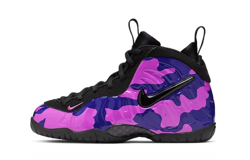 Nike Foamposite Pro Little Posite Pro Hyper Violet Camouflage Foam Non-Slip Shock Absorption High Top Retro Basketball Shoes Purple Children